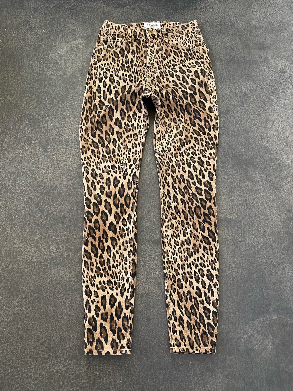 Frame Denim Leopard-Print Skinny Jeans in Tan and Black - Picture 1 of 6